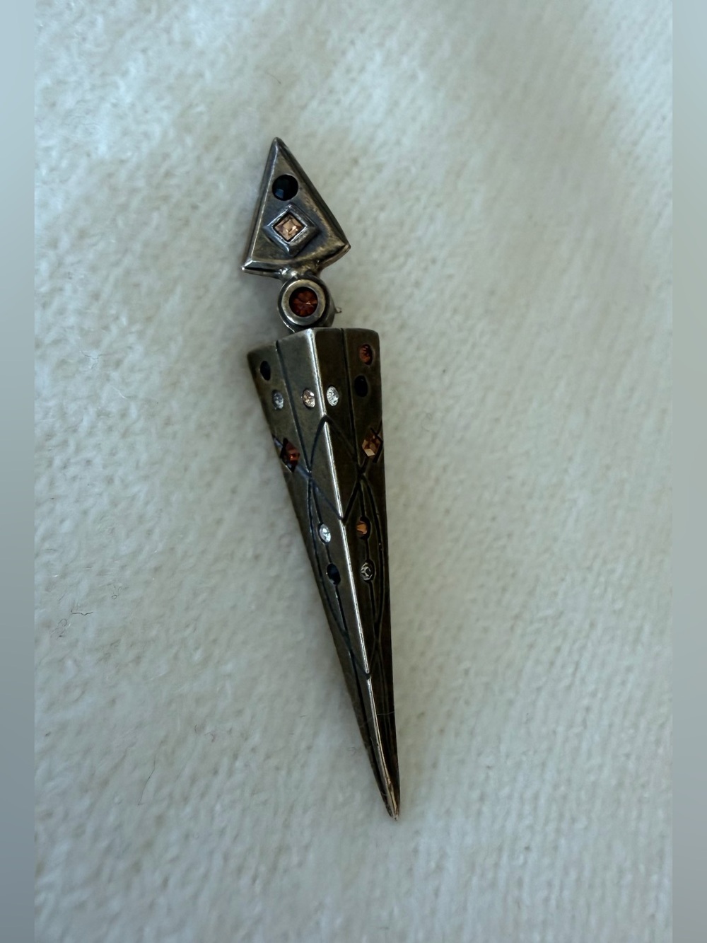 Signed Patricia Locke Antique Gold-tone Brooch with Crystal Accents